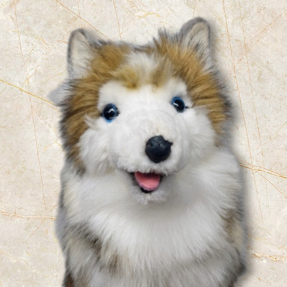 Hansa Creation Husky Dog Pup 12" H Standing Plush Toy 19" Long Handcrafted
